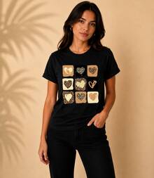 Camiseta T-shirt Love Coração Tendencia 100% Algodão Animal Print - Preto - Visão 7