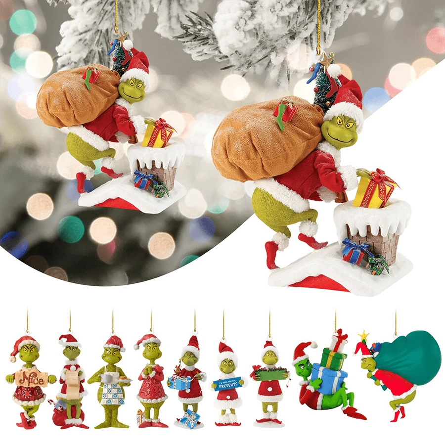 Panini Paket Ornamen Gantung Resin Karakter Grinch yang Meriah, Liontin Dekorasi Pohon Natal untuk Dekorasi Suasana Liburan Dalam Ruangan - Gaya acak - View 1