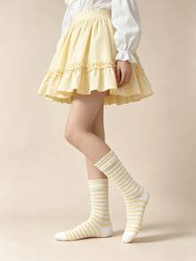 1/6 Pairs Fresh Macaron Color Thin Striped Minimalist Contrast Color Versatile Comfortable Mid-Calf Socks - Multicolor - View 4