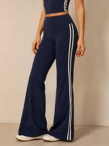 Loose Wide Leg High Waist Tummy Control Naked Feel 3D Casual Running Workout Fitness Yoga Long Pants - Navy Blue - View 3