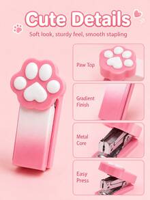 1pc Cute Cat Paw Mini Stapler, Gradient Color Portable Small Stapling Machine, Kawaii Desktop Stationery Tool For Students Office Supplies - Multiple Styles - View 5