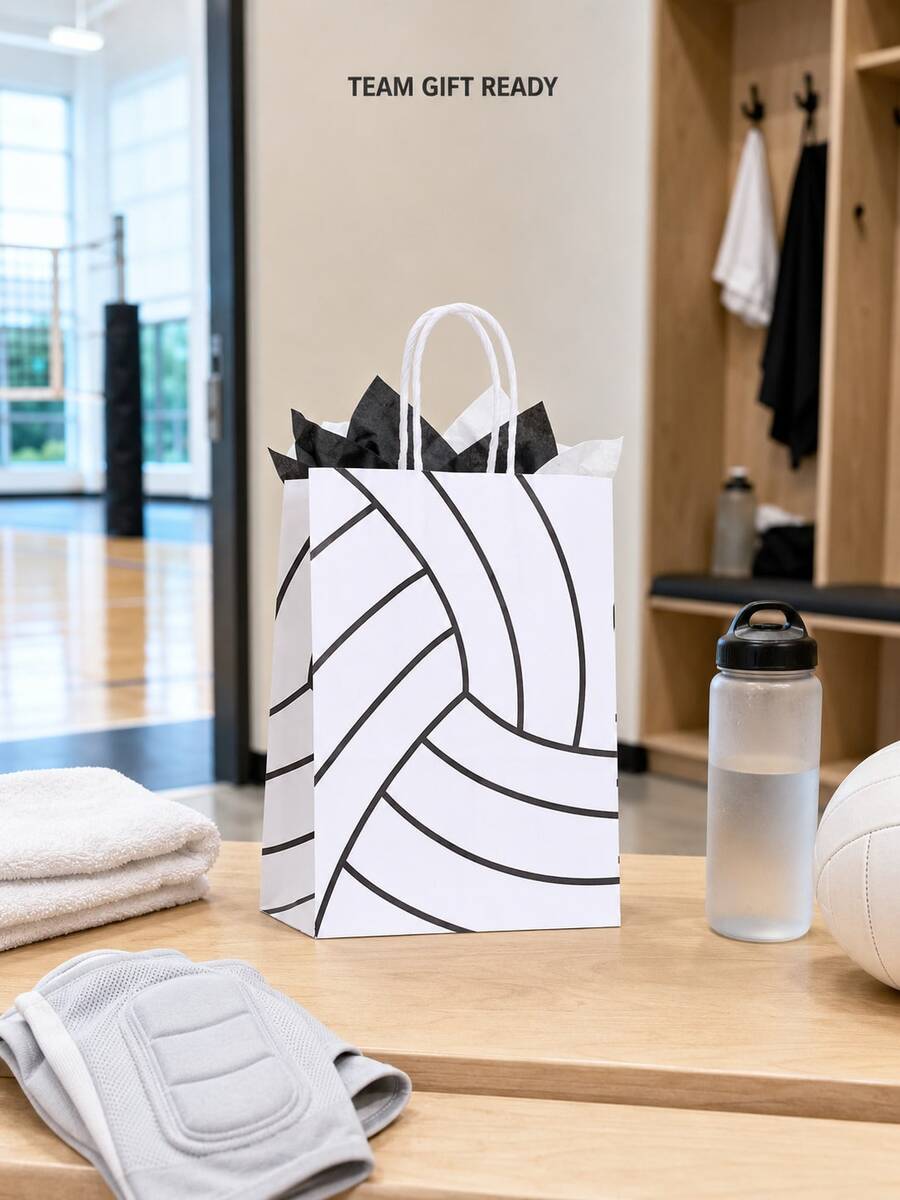6pcs Volleyball Gift Bags With Handles, Sports Ball Pattern Packaging, Suitable For Birthday, Team Celebration, Competition, School Event, Shopping, Gift Wrapping, Party Favors And Sports Gift Supplies - Multicolor - View 1