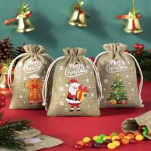 56/62/74pcs Christmas Gift Drawstring Burlap Bags(With Tags), Candy Snack Storage Packaging Bags, Gift Bags, Party Holiday Decoration Drawstring Pouches, Small Cloth Bags With Santa Claus, Christmas Tree, Snowman, Reindeer Designs - Style B - View 4