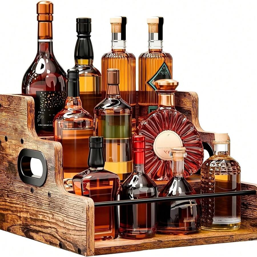 DZDSZQGST 3 Step Solid Wood Liquor Bottle Display Shelf, Coffee Syrup Rack Organizer, Countertop Liquor Wine Rack, Bar, Liquor Cabinet, Home Bar Shelf Stand For Liquor Whiskey, Spirits, Spice Rack - View 1