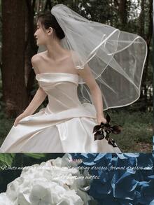 1pc Mori Style White Bridal Veil With Built-In Comb, Matches Wedding Dress, Suitable For Wedding, Pre-Wedding Photoshoot, Wedding Banquet, Travel Photography, Cosplay Party, Engagement, Valentine's Day, Bachelorette Party, Creates A Gentle And Ethereal Look For A Stunning Appearance - White - View 8