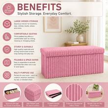 Aafan Ottoman Bench With Lid, 90L Storage, 120kg Capacity, Foldable, No Tools Needed, Engineered Wood, Reinforced Base, Ribbed Fabric, High-Resilience Foam - A - View 4