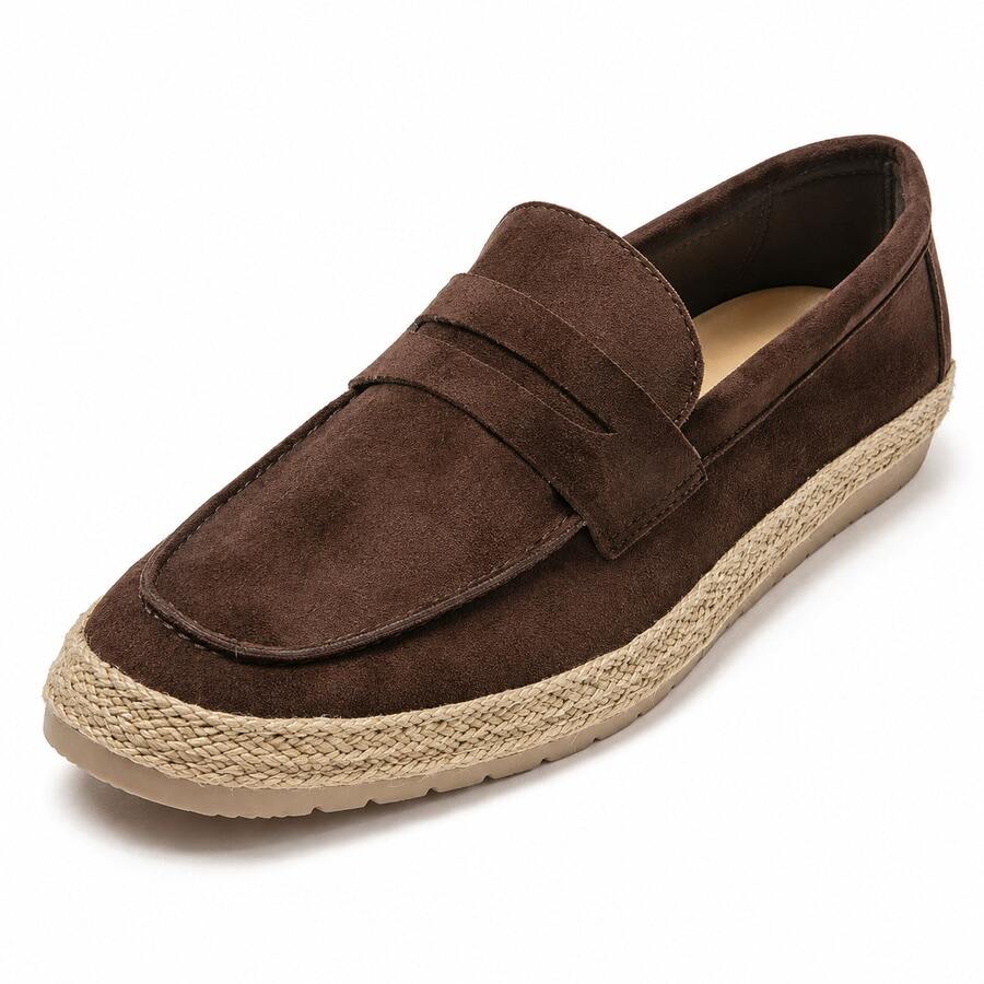 Mocasines casuales para hombre sin cordones, acabado de textura suave con detalle trenzado, estilo clásico para diario, paseo y conjuntos informales - Marrón - Ver 1