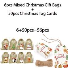 56/62/74pcs Christmas Gift Drawstring Burlap Bags(With Tags), Candy Snack Storage Packaging Bags, Gift Bags, Party Holiday Decoration Drawstring Pouches, Small Cloth Bags With Santa Claus, Christmas Tree, Snowman, Reindeer Designs - Style B - View 11
