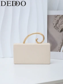 Women's Evening Clutch Bag, Rectangular Hard Shell Clutch, Spiral Curved Gold Top Handle, Detachable Crossbody Chain, Suitable For Dinner Date Cocktail Party Wedding - White - View 10