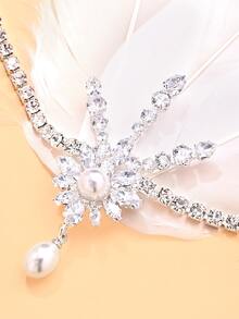 1pc 1920s Flapper 3 White Feather Headband With Rhinestone & Pearl Dangle Pendant, Gatsby Women's Evening Party Headpiece - Rhinestones - View 10