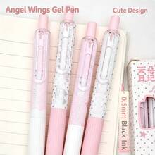 Bộ 4 bút mực trung tính dạng bấm có hộp, thiết kế cánh thiên thần và nơ, mực đen mượt, tính thẩm mỹ cao, phù hợp cho học sinh và luyện thi - nơ - Xem 4