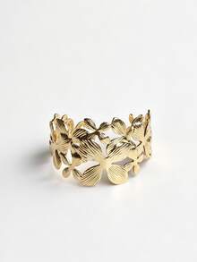 Artistic Starfish Heart Feather Leaf Flower Stripe Shape Exaggerated Thick Stackable Stainless Steel Open Adjustable Size Gold Bracelet Modern Sculpture High Street Fashion Cuff Clothing Accessory - Gold Bracelet - View 19