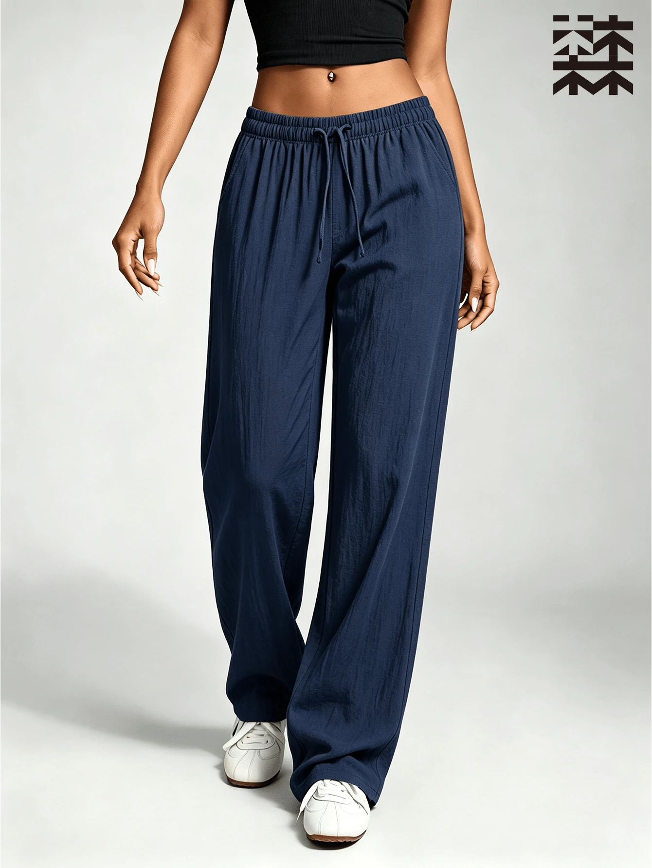 mulinsen Women's Loose Wide Leg Sweatpants, Lightweight Textured Fabric With Elastic Drawstring Waist, Suitable For Gym, Jogging, Daily Wear And Home - Navy Blue - View 1