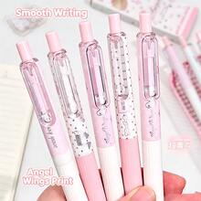Bộ 4 bút mực trung tính dạng bấm có hộp, thiết kế cánh thiên thần và nơ, mực đen mượt, tính thẩm mỹ cao, phù hợp cho học sinh và luyện thi - nơ - Xem 5
