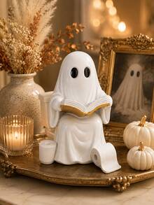 Funny Ghost Toilet Statue, Halloween Bathroom Decor, Resin Reading Ghost Figurine, Suitable For Toilet Tank, Countertop And Shelf, Cute Spooky Home Decor, Farmhouse Style Bathroom Ornament, Autumn Holiday Party Decoration, Novelty Gift For Women, Gothic Style Autumn Decor - A - View 2