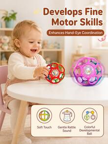1pc Baby Soft Grip Ball Rattle, Early Education Sensory Toy With Bell, Develops Motor Skills, Easy To Grip Montessori Toy, Holiday/Birthday Gift - Multicolor - View 5