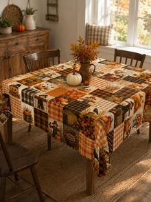 Autumn Pumpkin Scarecrow Patchwork Tablecloth, Halloween Home Decor, Fall Tablecloth Thanksgiving Dining Table Decor, Rustic Farmhouse Decor Country Style Printed Tablecloth, Vintage Plaid Pumpkin Pattern Rectangular Tablecloth, Kitchen Dining Room Tabletop Decoration - Multicolor - View 16