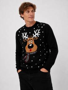 Men's Fashion Christmas Holiday Knit Pullover Sweater - Black - View 3