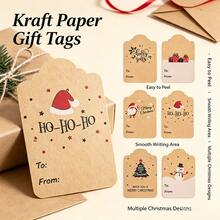 Vintage Kraft Paper Christmas Gift Stickers Roll, Cute Snowman Santa Claus Christmas Tree Pattern, Wavy Edge Rectangular Holiday Label Stickers, Self-Adhesive Easy Tear Easy Apply, With To/From Writing Area, Suitable For Gift Box Decoration, Gift Bag Sealing, Gift Wrapping Accents, Holiday Gift Box Labels, Christmas Party Decoration, New Year Gift Identification, Suitable For Christmas, New Year, Winter Holiday Gifting, Family Gathering, Business Gift Packaging, Multi-Functional Kraft Paper Sticker Labels - Khaki - View 4
