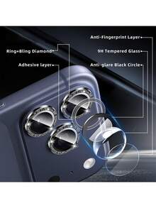 1 Set (3pcs) Glitter Black Camera Lens Protector Film For IPhone 17/16/15/14/13/12/11 Pro Max, [Anti-Drop][Compatible With Phone Case][Easy Installation] Camera Screen Protector Film Accessory- - Black - View 4