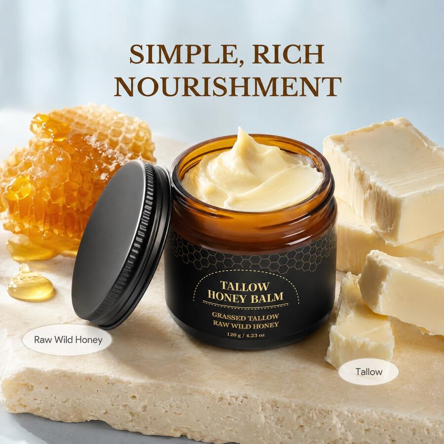 Grass-Fed Beef Tallow & Honey Moisturizing Balm, Infused With Natural ...