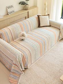 1pc Bohemian Colorful Geometric Vertical Stripe Chenille Sofa Throw, All-Season, Pet-Friendly, Washable, Perfect For Home Decor - Multicolor - View 11