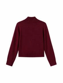 Joy Knit 女款冬季針織毛衣 秋冬時尚新款 基礎上衣 極簡休閒百搭 動物圖案馬匹提花 立領半高領雙拉鍊針織開襟毛衣外套 適合節慶、生日、派對、海灘 - 酒紅色 - 查看 8