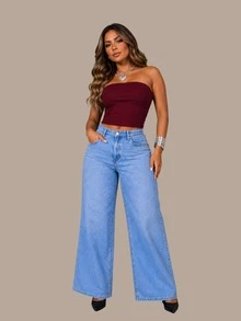 Women's Cropped Tube Top Strapless Non-Padded Basic Double Layer Suplex Slim Fit Shapewear - 酒紅色 - 查看 2