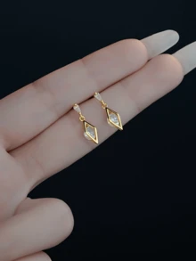 1對時尚簡約閃亮女士耳環 - 金色 - 查看 3