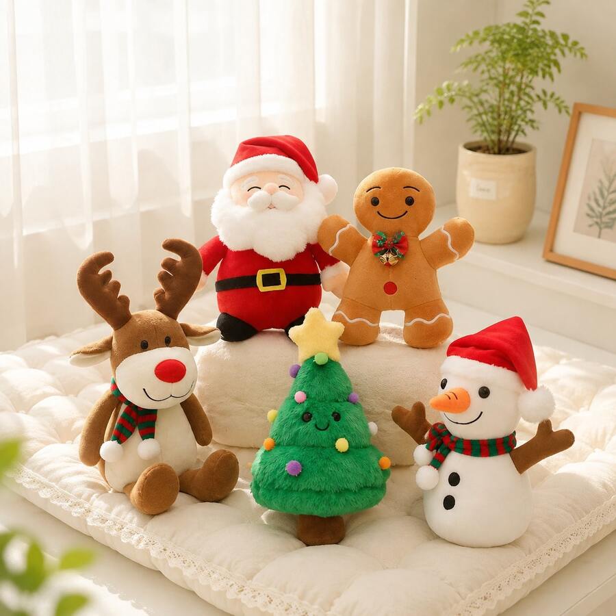 1 件圣诞系列毛绒玩偶、圣诞鹿、姜饼人、雪人、圣诞树、圣诞老人玩偶、柔软毛绒填充玩偶、圣诞派对装饰、圣诞节和生日礼物