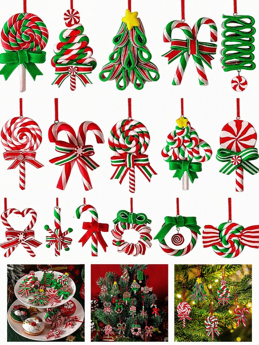 32pcs/Set Dekorasi Permen Lolipop Natal, Ornamen Pohon Natal Permen, Dekorasi Gantung Permen Tongkat Mini Warna-warni, Liontin Mint dari Tanah Liat Polimer, Cocok untuk Dekorasi Rumah Pesta Pohon Natal