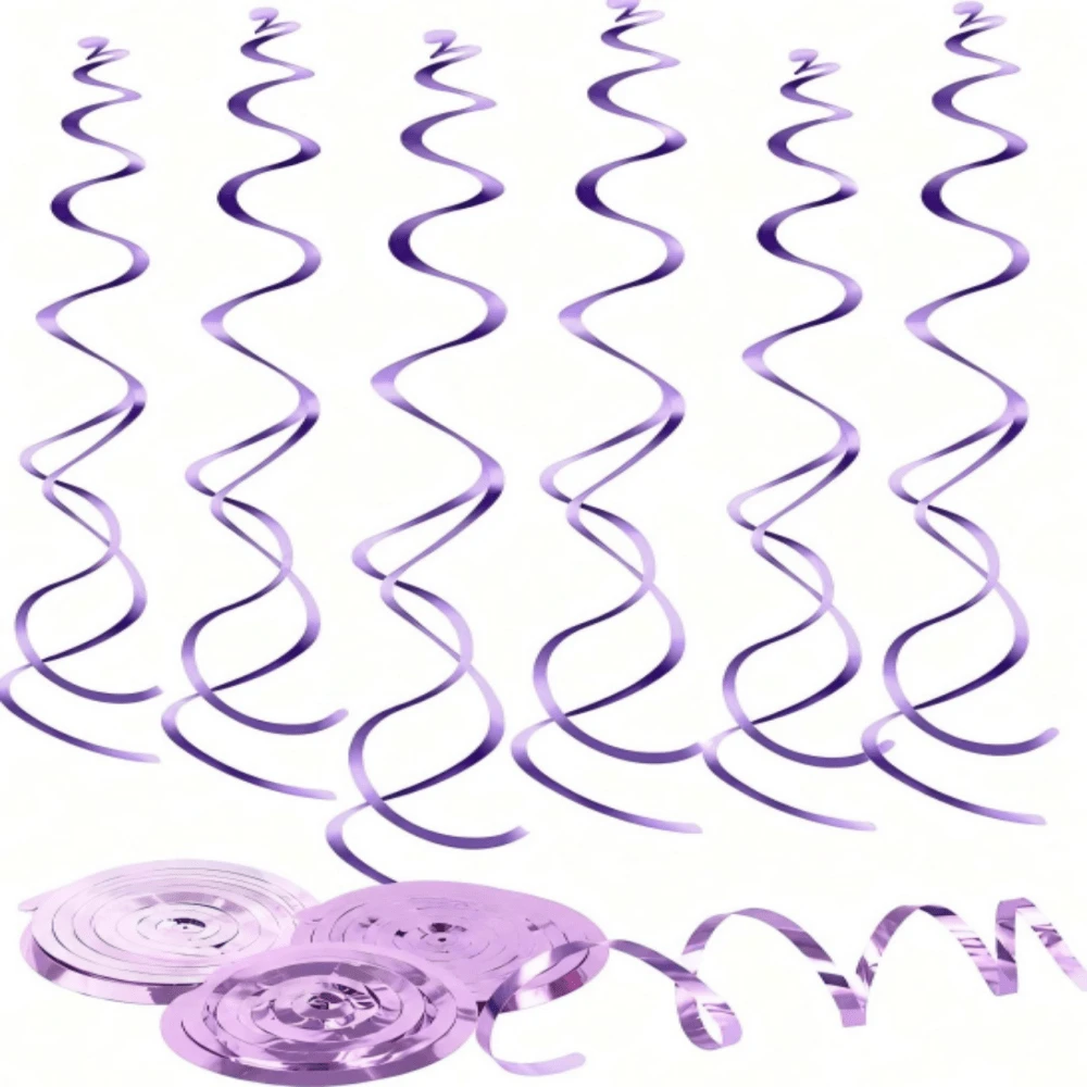 18pcs Shiny Purple Hanging Spiral Decorations, Foil-Like Plastic Swirl Garland, Suitable For Birthday, Wedding, Bridal Shower, Baptism, New Year And Party, Room, Ceiling And Wall Decoration, Party Supplies, Halloween Decoration And Christmas Decoration - Multiple Styles - View 1