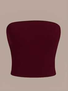 Women's Cropped Tube Top Strapless Non-Padded Basic Double Layer Suplex Slim Fit Shapewear - 酒紅色 - 查看 1