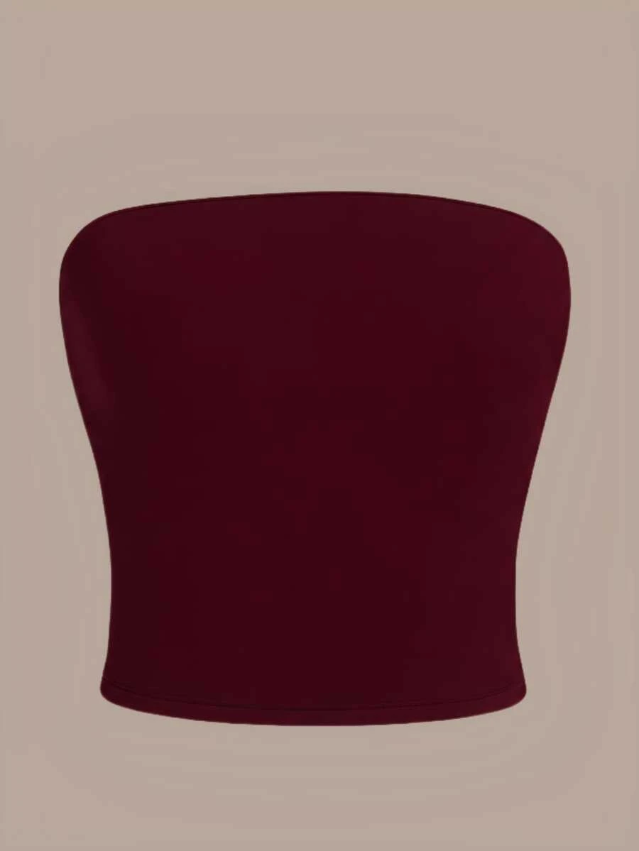 Women's Cropped Tube Top Strapless Non-Padded Basic Double Layer Suplex Slim Fit Shapewear - 酒紅色 - 查看 1