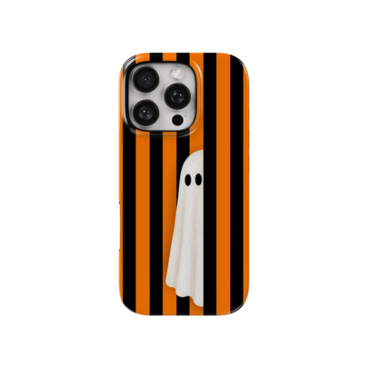 Cute Halloween Ghost Phone Case Striped Pattern Tough Cover Compatible With IPhone 17 16 15 14 Pro Max Plus 13 12 11