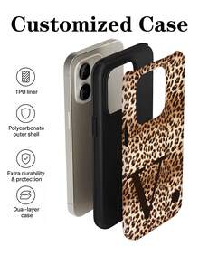 1 Peça Capa de Telefone Personalizada com Estampa de Leopardo e Letra Personalizada, Estilo Celebridade, Presente de Aniversário, Presente do Dia dos Namorados, Presente de Aniversário, Presente de Casamento, Presente do Dia das Mães, Presente do Dia dos Pais, Presente para Melhor Amigo, Presente para Mãe/Pai, Presente para Namorado, Presente para Namorada, Capa Rígida com Filme Brilhante 2 em 1 de Cobertura Total Compatível com iPhone 11/12/13/14/15/16/17 Pro Max - Multicolorido - Visão 6