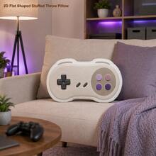 Beige Cream Vintage Game Controller Shaped Plush Pillow, Retro 2D Flat Print, Suitable For Sofa, Bedroom, Living Room Cozy Home Decor, Office And Car Use, Pillow Gift - Multicolor - View 9