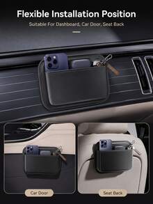 Kantong Penyimpanan Mobil Multifungsi dengan Perekat Kait dan Loop, Kapasitas Besar, Tidak Meninggalkan Sisa, Tempat Penyimpanan yang Dapat Dilepas dengan Lubang Kabel Pengisi Daya, Cocok untuk Dashboard Mobil, Pintu, Sandaran Kursi untuk Ponsel, Kunci, Earbud, dan Aksesori Interior Kecil Lainnya - A - View 3