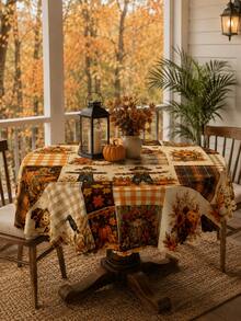 Autumn Pumpkin Scarecrow Patchwork Tablecloth, Halloween Home Decor, Fall Tablecloth Thanksgiving Dining Table Decor, Rustic Farmhouse Decor Country Style Printed Tablecloth, Vintage Plaid Pumpkin Pattern Rectangular Tablecloth, Kitchen Dining Room Tabletop Decoration - Multicolor - View 7