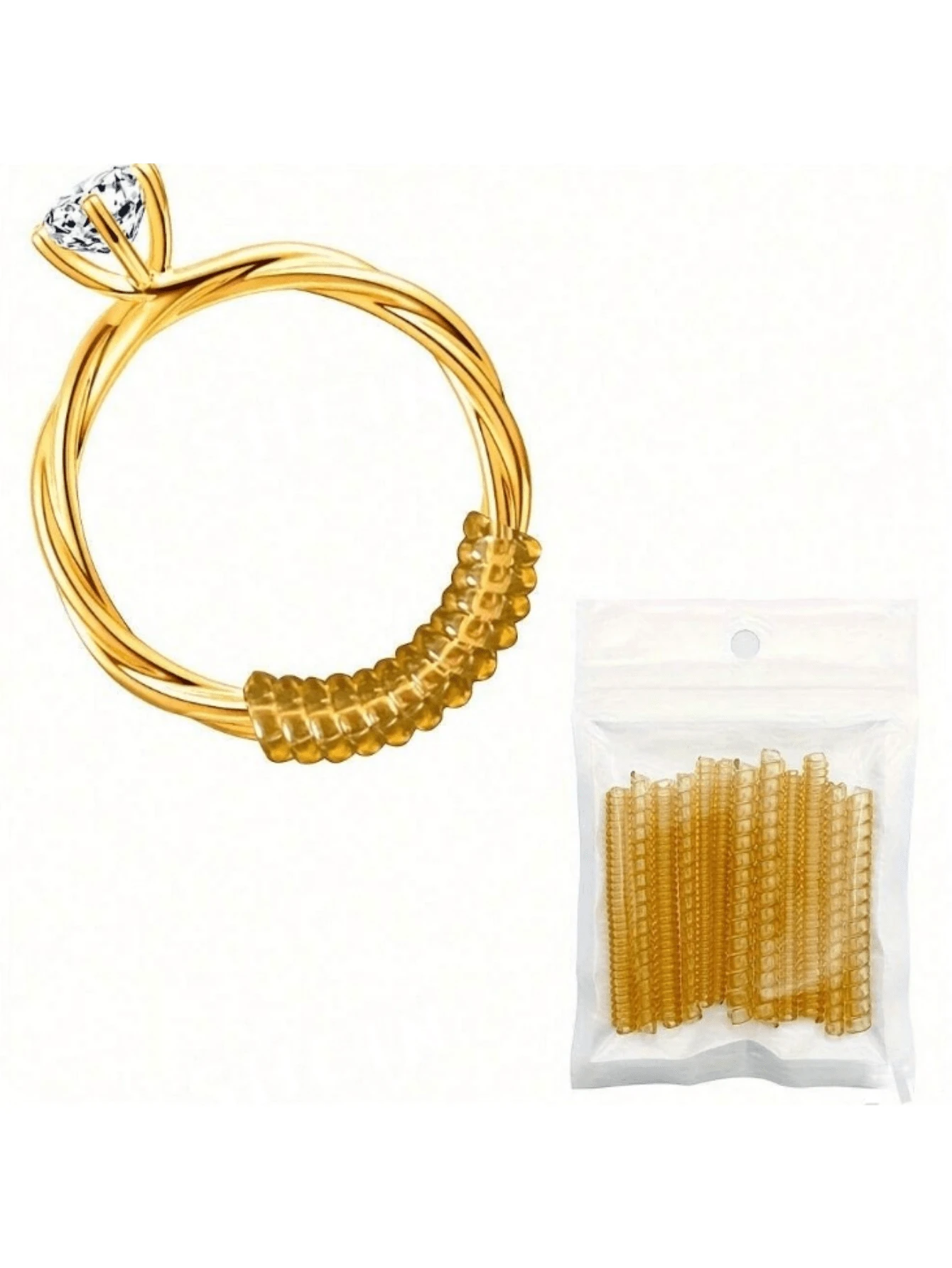 Silicone Ring Size Measuring Guard - Flexible Invisible Spiral Tightener For Loose Rings, No Power Required Ring Accessory Adjuster, Transparent Ring Size Adjuster Kit - Gold - View 1