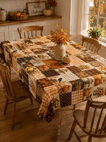 Autumn Pumpkin Scarecrow Patchwork Tablecloth, Halloween Home Decor, Fall Tablecloth Thanksgiving Dining Table Decor, Rustic Farmhouse Decor Country Style Printed Tablecloth, Vintage Plaid Pumpkin Pattern Rectangular Tablecloth, Kitchen Dining Room Tabletop Decoration - Multicolor - View 15