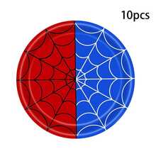 10pcs/20pcs/50pcs/80pcs Halloween Spiderweb-Themed Party Tableware Featuring Red And Blue Spiderweb Patterns; Includes Disposable Paper Plates, Napkins, And Cups Suitable For Halloween And Birthday Party Decorations. - Multicolor - View 8