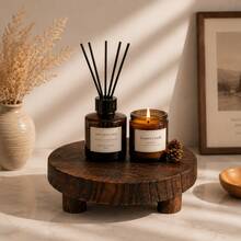Rustic Round Wooden Display Stand, Natural Wood Pedestal Riser For Home Decor, Candle, Plant, Dessert & Coffee Table Styling - A - View 7