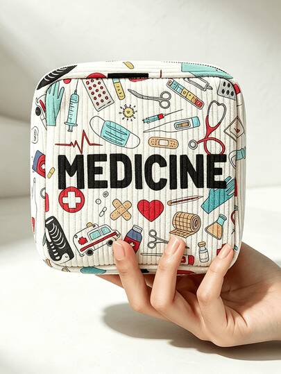 New "Medical" Letter Pattern Makeup Bag - Compact Medicine Storage Bag With Zipper, Medical Bag, Toiletry Bag, Travel Essential, Colorful Design Suitable For Medicines, Cosmetics And Travel Supplies, Personal Care Storage Bag, Portable Medical Storage Bag, Can Store Medicines And Medical Supplies, Minimalist Multi-Functional Coin Purse, Can Be Used As Makeup Bag, Sanitary Napkin Storage Bag, Also Suitable For School, Work, Travel, Exquisite Portable Small Bag (Print Cutting Position And Fabric Texture Direction Are Random)