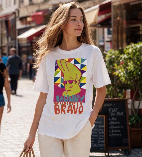 1 unidad Camiseta casual de manga corta 100% algodón con estampado geométrico colorido de dibujos animados, atuendo para brunch de verano y vacaciones