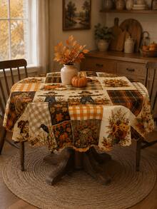 Autumn Pumpkin Scarecrow Patchwork Tablecloth, Halloween Home Decor, Fall Tablecloth Thanksgiving Dining Table Decor, Rustic Farmhouse Decor Country Style Printed Tablecloth, Vintage Plaid Pumpkin Pattern Rectangular Tablecloth, Kitchen Dining Room Tabletop Decoration - Multicolor - View 13