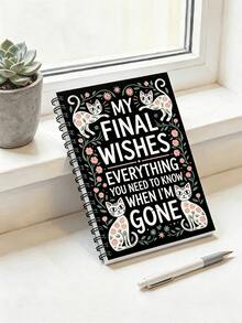 End-Of-Life Care Planning Spiral Notebook - "My Last Wishes" Will, Preparation & Funeral Planning Guide Manual - Mixed Floral Pattern With Cat Elements, Paper Material No Power Required, Compassionate Bereavement Gift, Practical Funeral Planning Tool | Elegant Planning Book | Durable Spiral Binding, Memorial Album - Multicolor - View 5