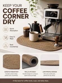 1件長橢圓形廚房吸水墊，耐磨防滑易清潔，天然矽藻土複合材質，檯面排水墊，附贈收納束帶，極簡北歐風，棕色編織紋理圖案，細緻紋理包邊設計，快速吸水、耐油污、防污漬，保護檯面免受水漬影響，可輕鬆捲起收納，廚房水槽墊，適用於咖啡機區域 - 咖啡色 - 查看 1