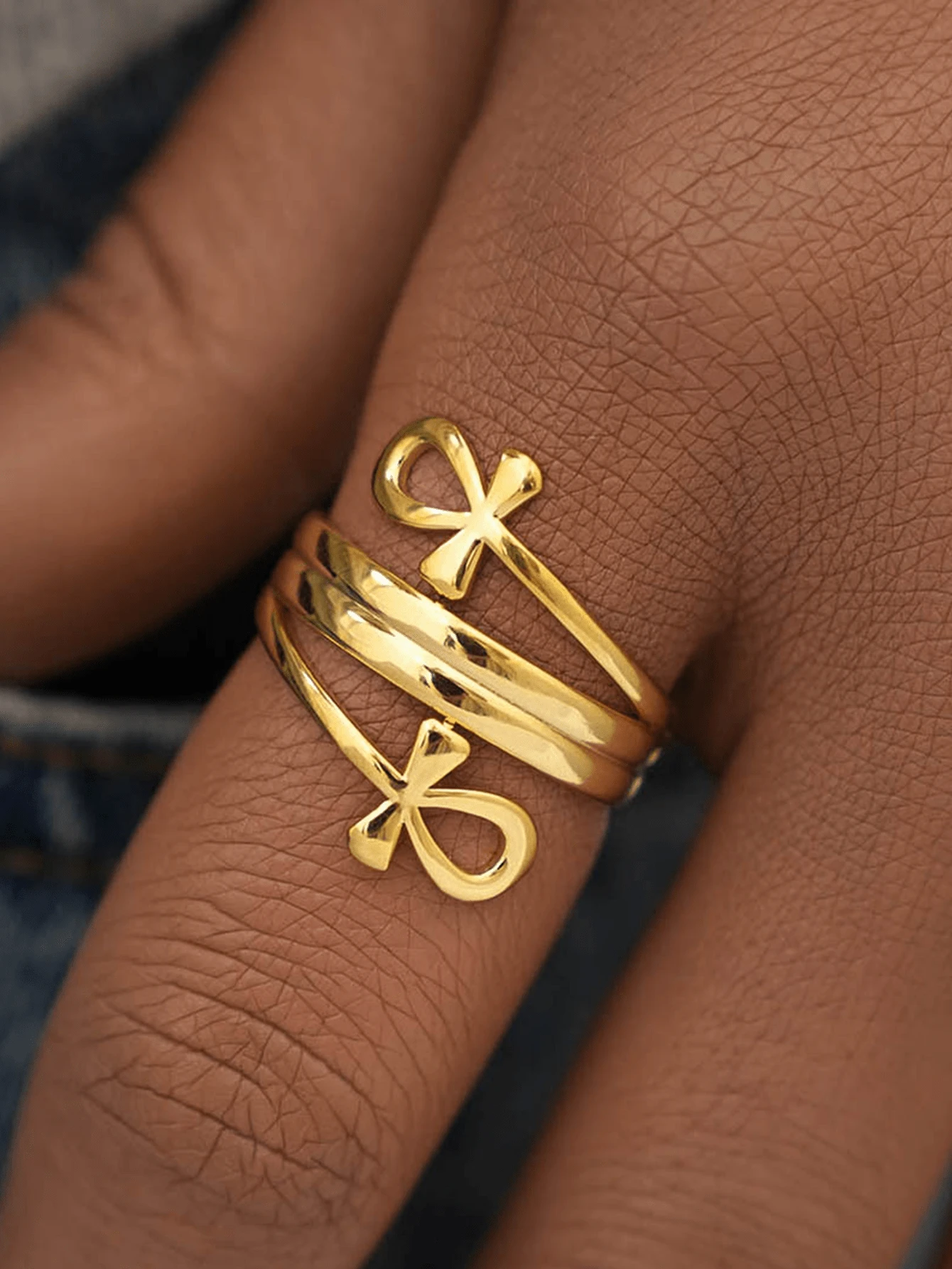 1pc Bow Cross Oil-Pressed Ring For Women - Gold - View 1