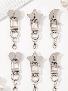 Silver Metal Heart Star Moon Keychain Clip, Swivel Lobster Clasp Key Ring Connector, DIY Bag Charm Accessory, Multi-Purpose Pendant Hook For Handmade Ornament - Multicolor - View 2